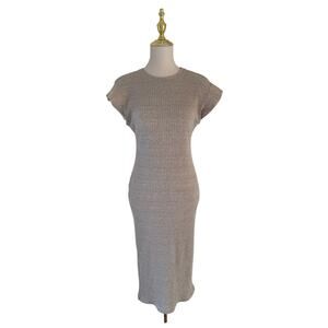 Zara Women's Tan Beige Ribbed Knit Cap Sleeve Bodycon Midi Dress Size L